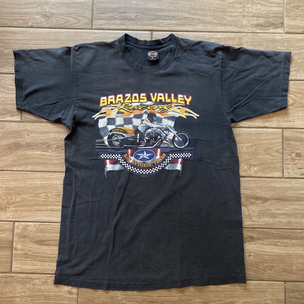 Vintage 90s Harley Davidson Brazos Valley Racing Biker Single Stitch Shirt XL